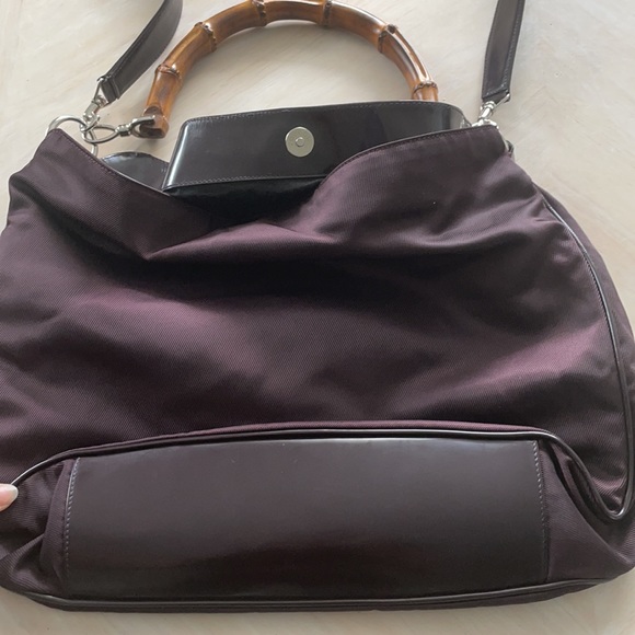 Gucci Bamboo Handle 2way Shoulder bag /Dark Brown/ Nylon hobo - Picture 2 of 14